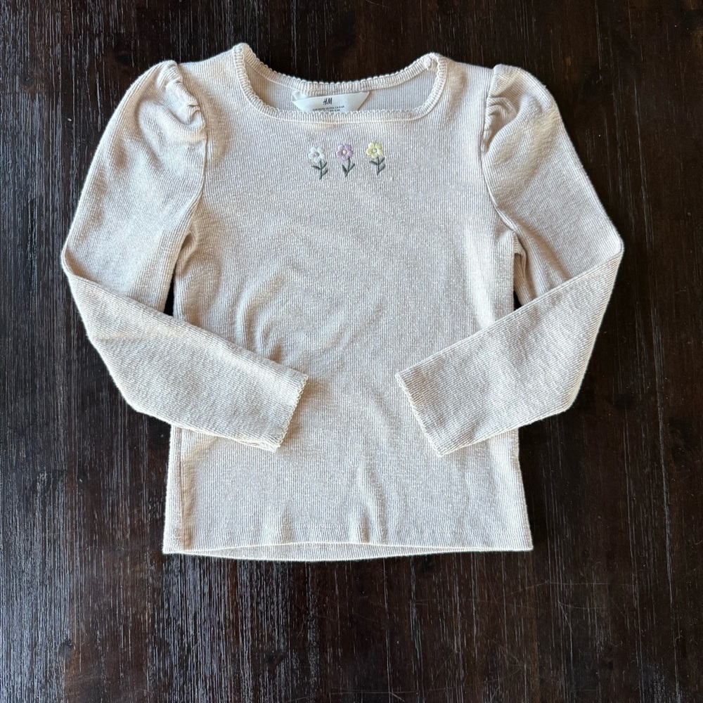 H&M Cream Long Sleeve Top with Floral Detail